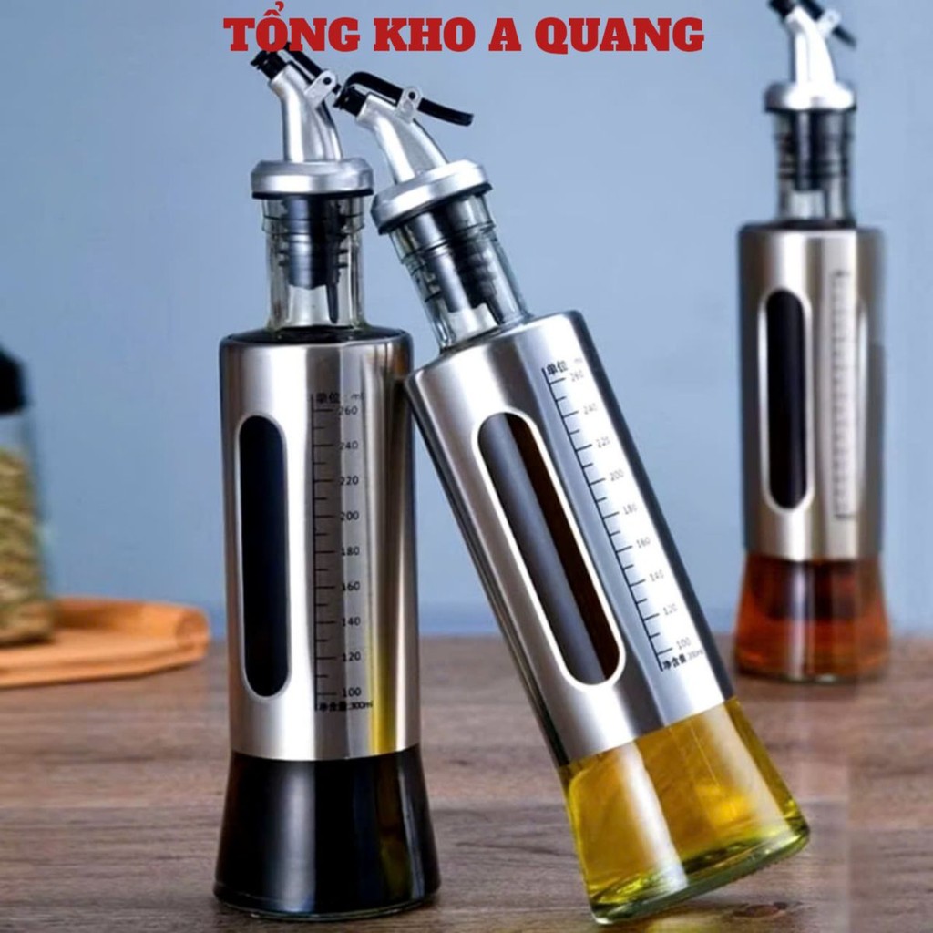 LỌ ĐỰNG DẦU ĂN CHIA VẠCH, Chai đựng dầu ăn nước mắm, Bình rót dầu ăn nước mắm thủy tinh bọc inox cao cấp-MA:LOCHIAVACH