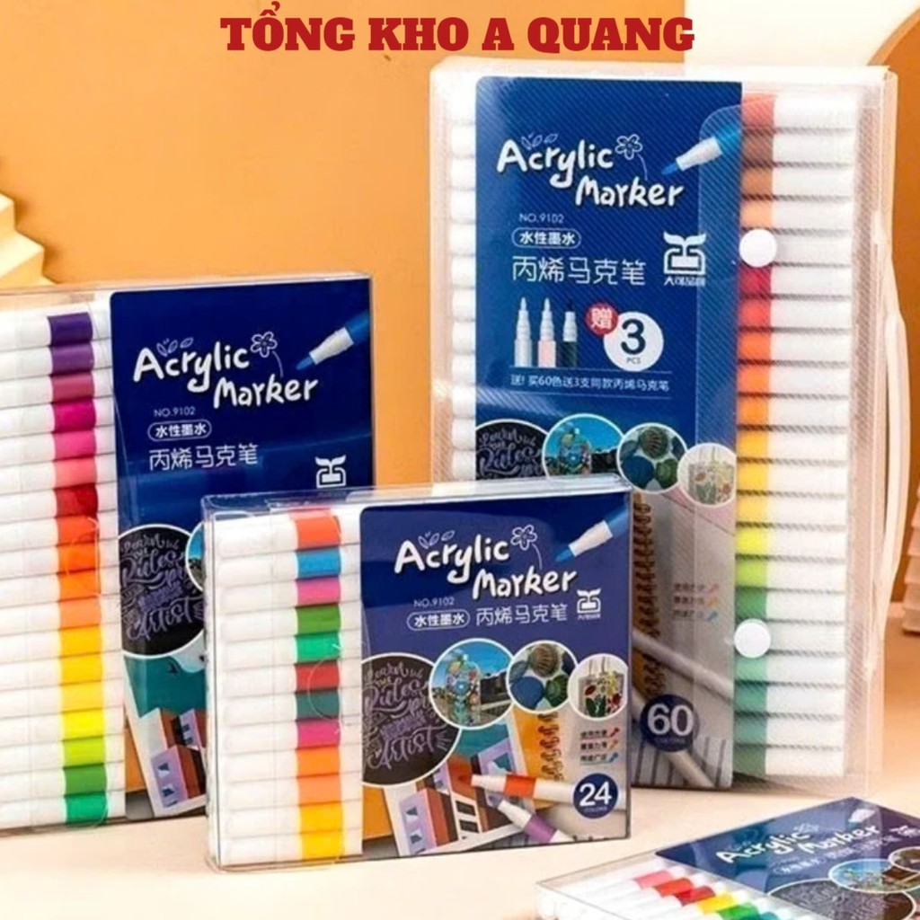 BỘ 60 MÀU ACRYLIC , SET 60 Bút Màu Acrylic Marker Cao Cấp Bút Sơn Acrylic Chống Nước Vẽ Trên Mọi Chất Liệu - M:BUTMAU