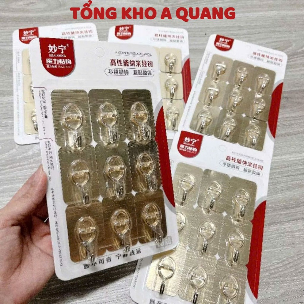 Vỉ MÓC DÁN TƯỜNG SIÊU DÍNH TREO QUẦN ÁO, KHĂN, TÚI XÁCH, VẬT DỤNG NHÀ BẾP, VỈ 9 MÓC CHỮ NHẬT NHỎ GỌN-MA:86MOCDAN
