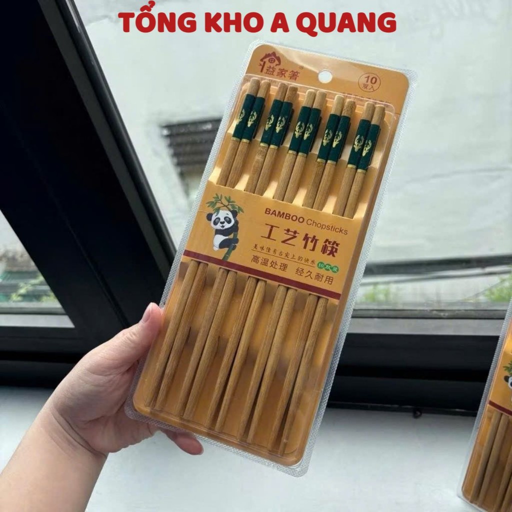 Bộ 10 Đôi Đũa Tre BamBoo 24cm Chống Trơn Trượt Nấm Mốc, VỈ ĐŨA TRE - MÃ: DUA034
