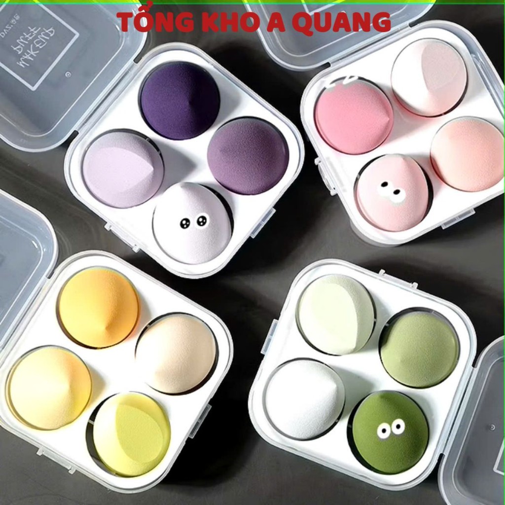(COMBO 2) BÔMG MÚT TRANG ĐIỂM, Hộp gồm 4 mút tán kem nền mút trang điểm mềm mại hình giọt nước siêu tiện dụng