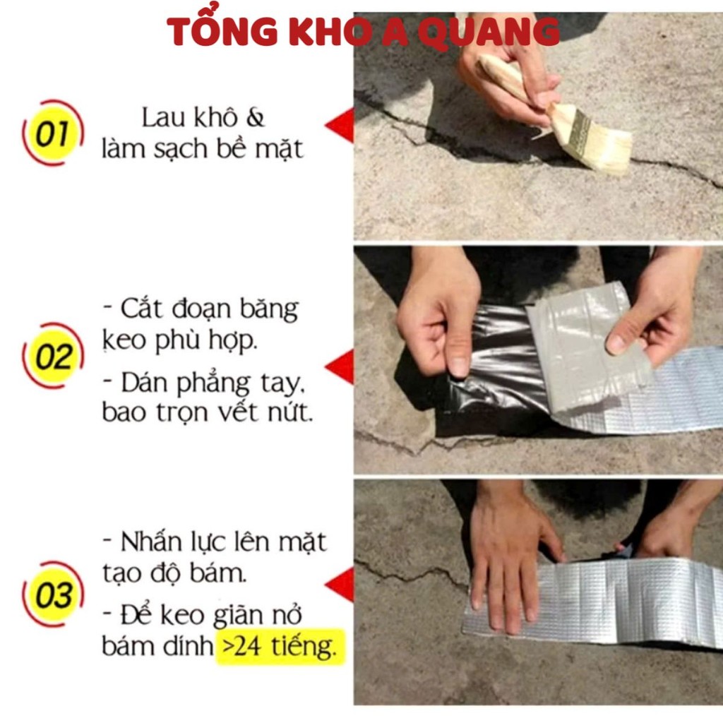BĂNG KEO CHỐNG THẤM, Cuộn 5 Mét Băng Keo Dán Rộng10cm, Miếng Siêu Dính, Chống Thấm Nước, Keo Chống Dột - BANGKEO