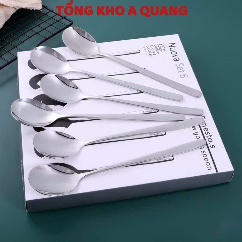 Bộ 6 Muỗng Inox Cán Dài Vô CÙng Tiện Lợi, HỘP 6 THÌA INOX 304 XỊN , THÌA ĂN CƠM CAO CẤP : THÌAMUỖM