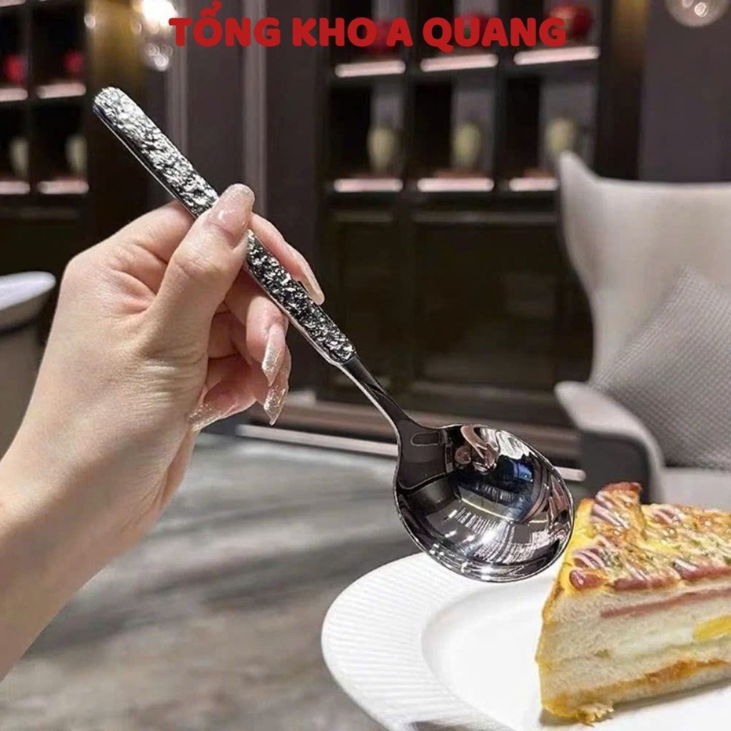 (COMBO 10) MUỖNG INOX CÁN DÀI BẢN TO - Thìa cao cấp cán nhám, thiết kế đẹp mắt, tiện dụng