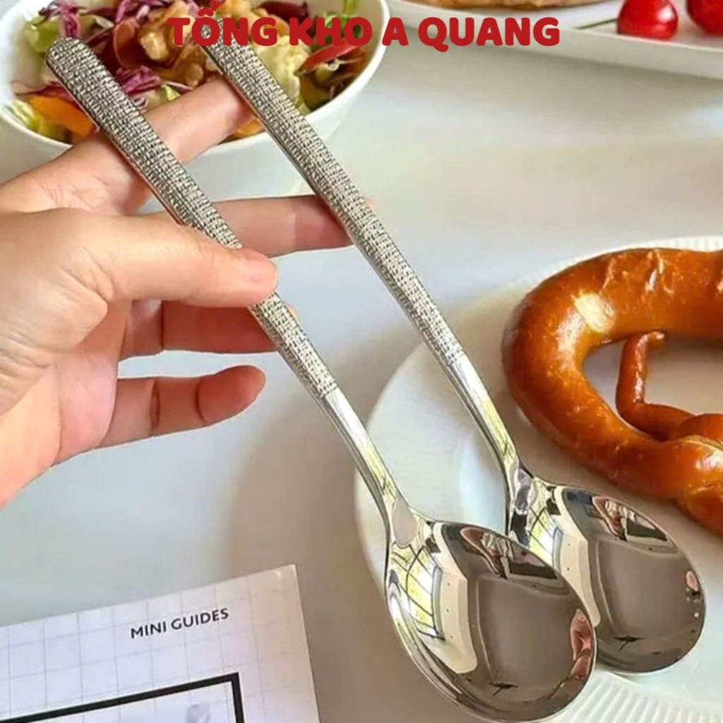 (COMBO 10) THÌA INOX CAO CẤP XỊN - Muỗng bản to cán dài, cán nhám sang trọng, dễ vệ sinh