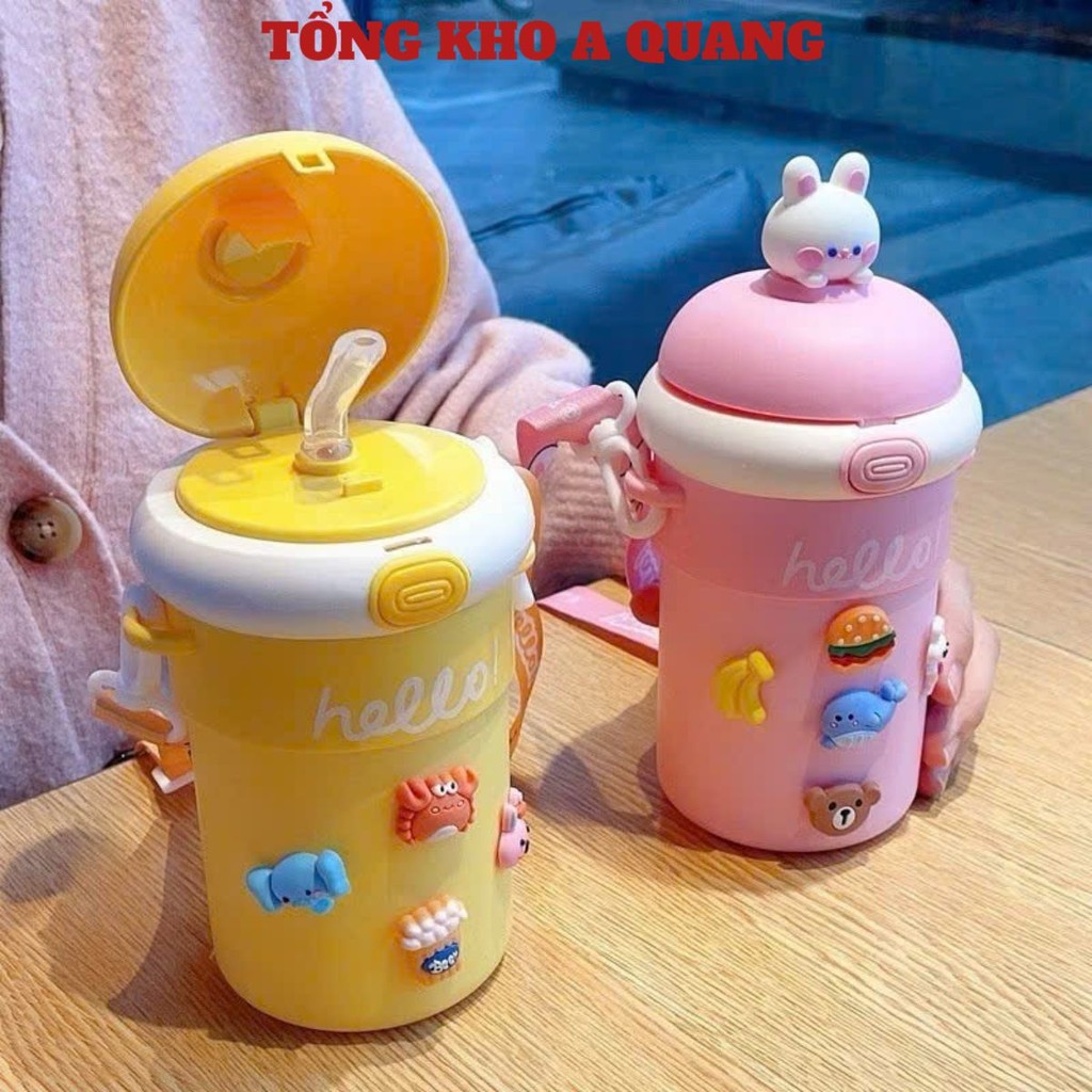 Bình Đựng Nước Giữ Nhiệt Hello Lõi Thuỷ Tinh , BÌNH CÁCH NHIỆT THỦY TINH - MÃ: BINHGIUNHIET59