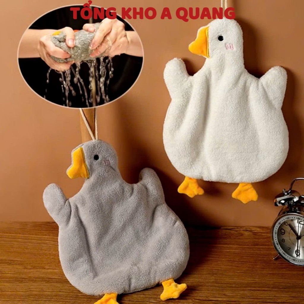 KHĂN LAU TAY CON VỊT 2 LỚP , Khăn lau tay treo tường họa tiết con vịt,Khăn tay treo 2 lớp siêu thấm hút - KHĂNLAU