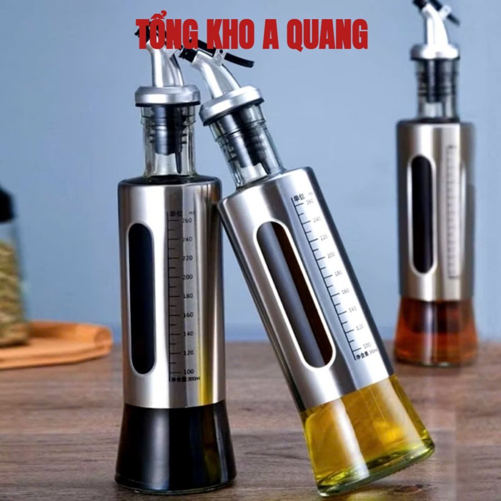 LỌ ĐỰNG DẦU ĂN CHIA VẠCH, Chai đựng dầu ăn nước mắm, Bình rót dầu ăn nước mắm thủy tinh bọc inox cao cấp-MA:LOCHIAVACH