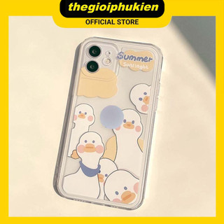 Ốp iphone - Ốp lưng iphone trong suốt cạnh vuông bảo vệ camera những chú vịt má hồng dành cho ip 6 đến 16promax - u008