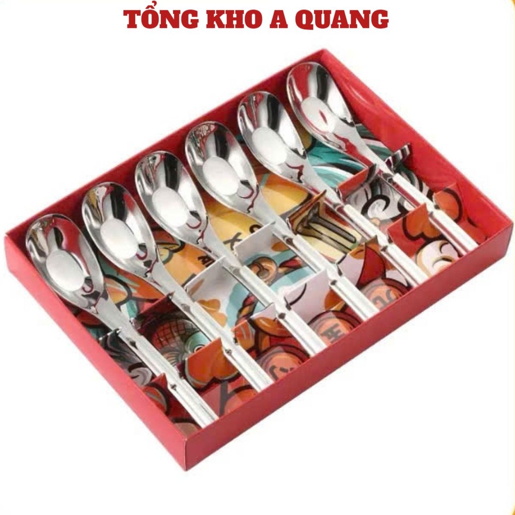 Combo 6 Thìa Inox Vàng Hộp Mèo Thần Tài Cao Cấp Cán Dài, SET THÌA MÈO THẦN TÀI - MÃ: THIA4287