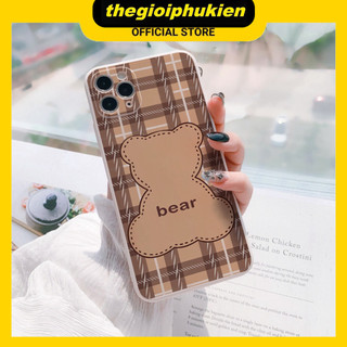Ốp lưng iphone cạnh vuông Bear caro dành cho iphone 6 đến 16promax - E173