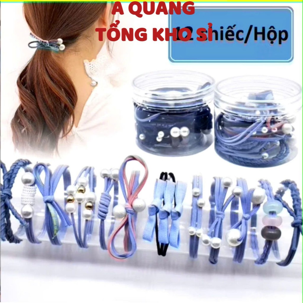 HỘP 12 NƠ BUỘC TÓC, Hộp 12 dây chun buộc tóc nữ mix mẫu cực xinh - MA:DAYNO12068