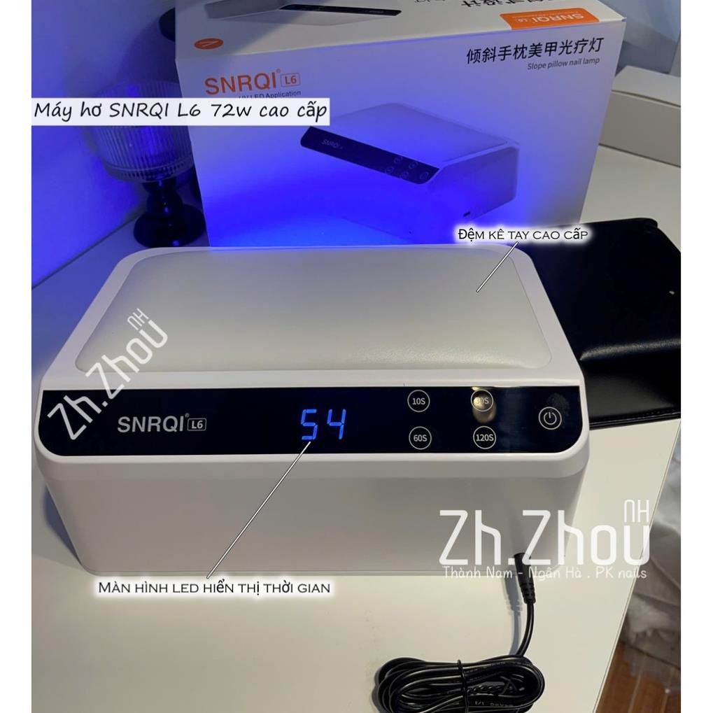 Máy hơ gel SNRQI L6 hơ 2 tay 72W 66 bóng LED/UV, máy hơ L6, Máy hơ T8 - đệm kê tay da PU