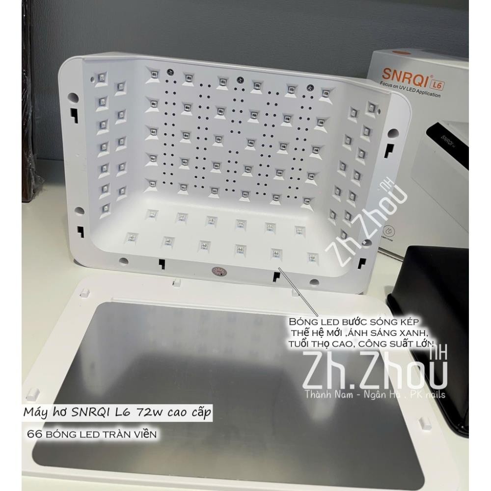 Máy hơ gel SNRQI L6 hơ 2 tay 72W 66 bóng LED/UV, máy hơ L6, Máy hơ T8 - đệm kê tay da PU