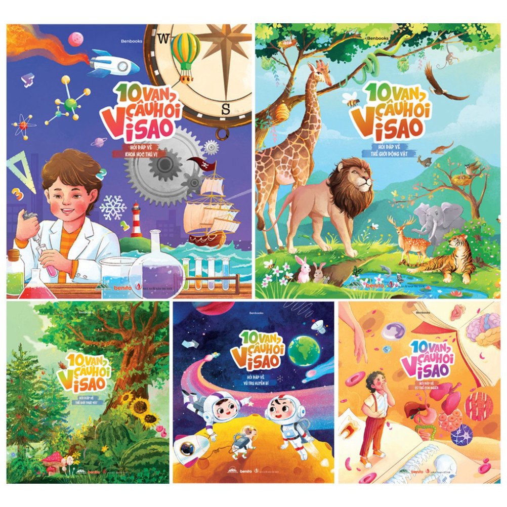 Sách - 10 Vạn Câu Hỏi Vì Sao? - Bộ 5 Cuốn In Màu: Động Vật, Thực Vật, Vũ Trụ Huyền Bí, Cơ Thể Người, Khoa Học Thú V