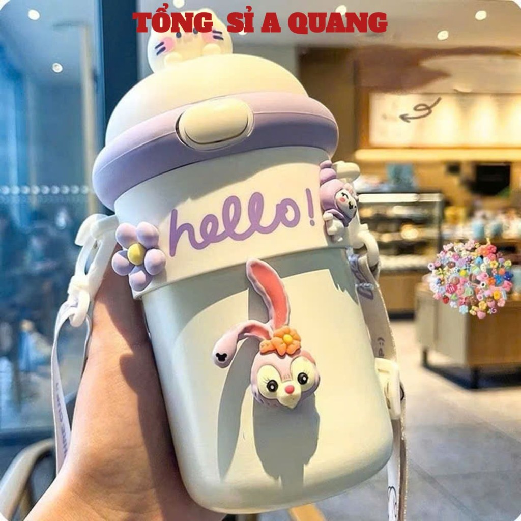 Bình Đựng Nước Chống Sặc Giữ Nhiệt Hello Lõi Thuỷ Tinh , BÌNH CÁCH NHIỆT THỦY TINH - BINHDUNGNUOC