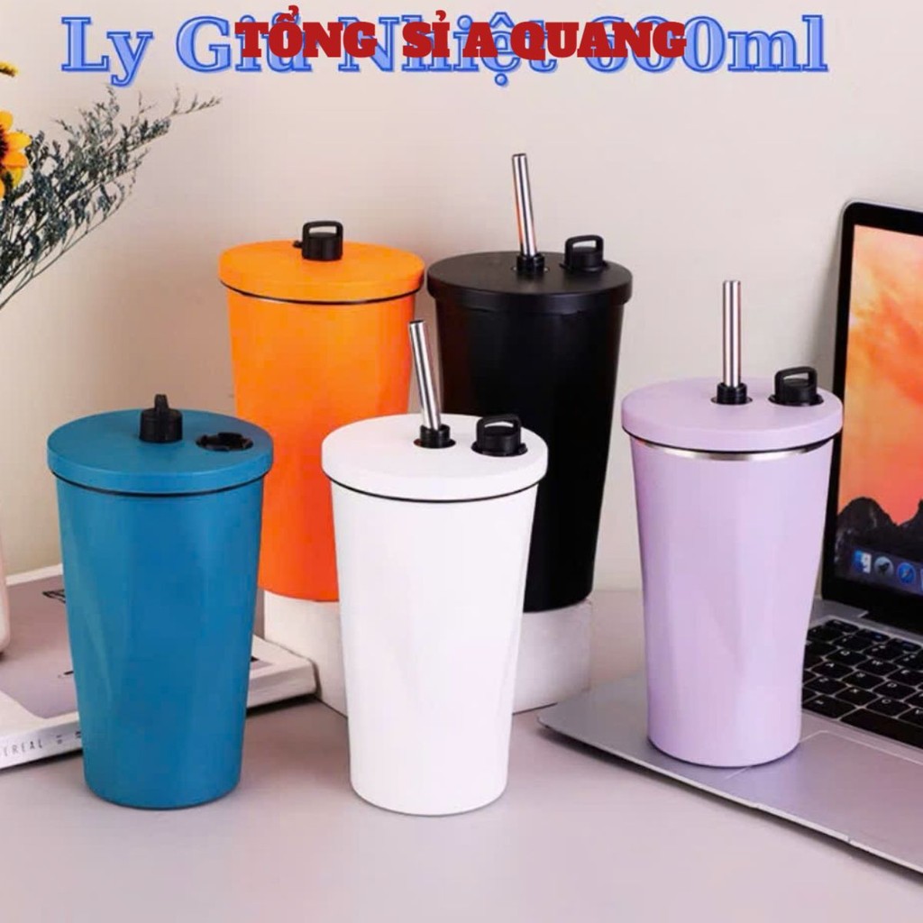 Bình giữ nhiệt phong cách Hàn Quốc nhiều màu có ống hút, LY GIỮ NHIỆT 600ML - MÃ: COC43672