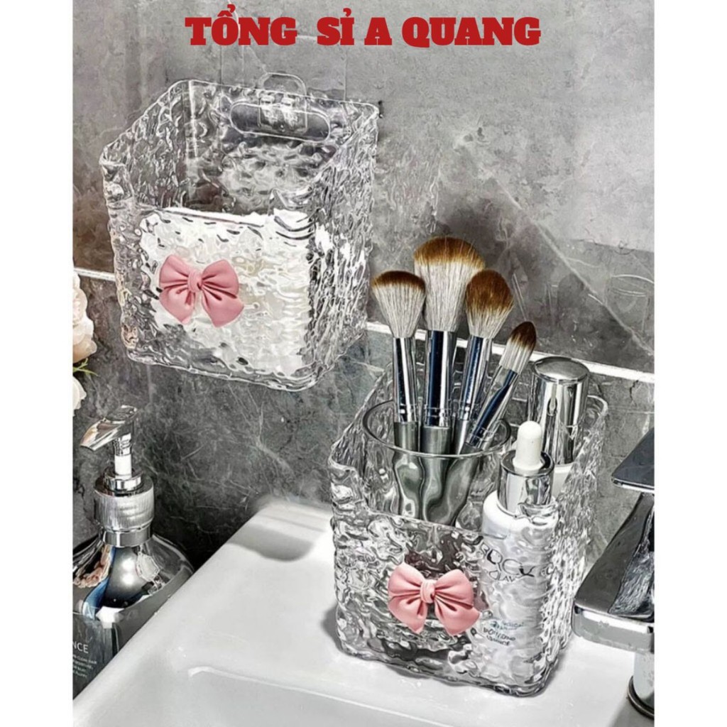 Ly cốc đựng bàn chải đa năng hình nơ phong cách hiện đại 10.5x8x11.5cm, Kệ Để Đồ Nhà Tắm Dán Tường Trong Suốt