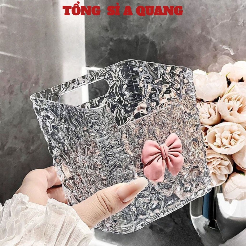 Kệ Để Đồ Nhà Tắm Trong Suốt Hình Nơ, Cốc Đựng Bàn Chải, Hộp Đựng Mỹ Phẩm, Đồ Cá nhân Treo Tường, Decor Phòng Tắm