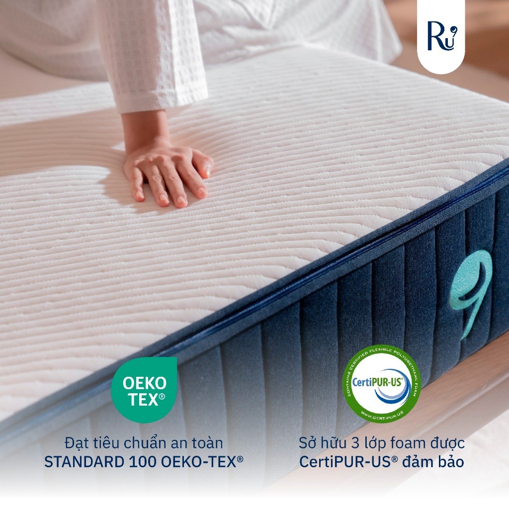 Ảnh Nệm Foam Cao Cấp Ru9 Original Pro 25cm - Trắng Xanh | Lớp Foam 3 vùng | Tùy chỉnh độ êm | Bao gồm 6 Kích Thước 1