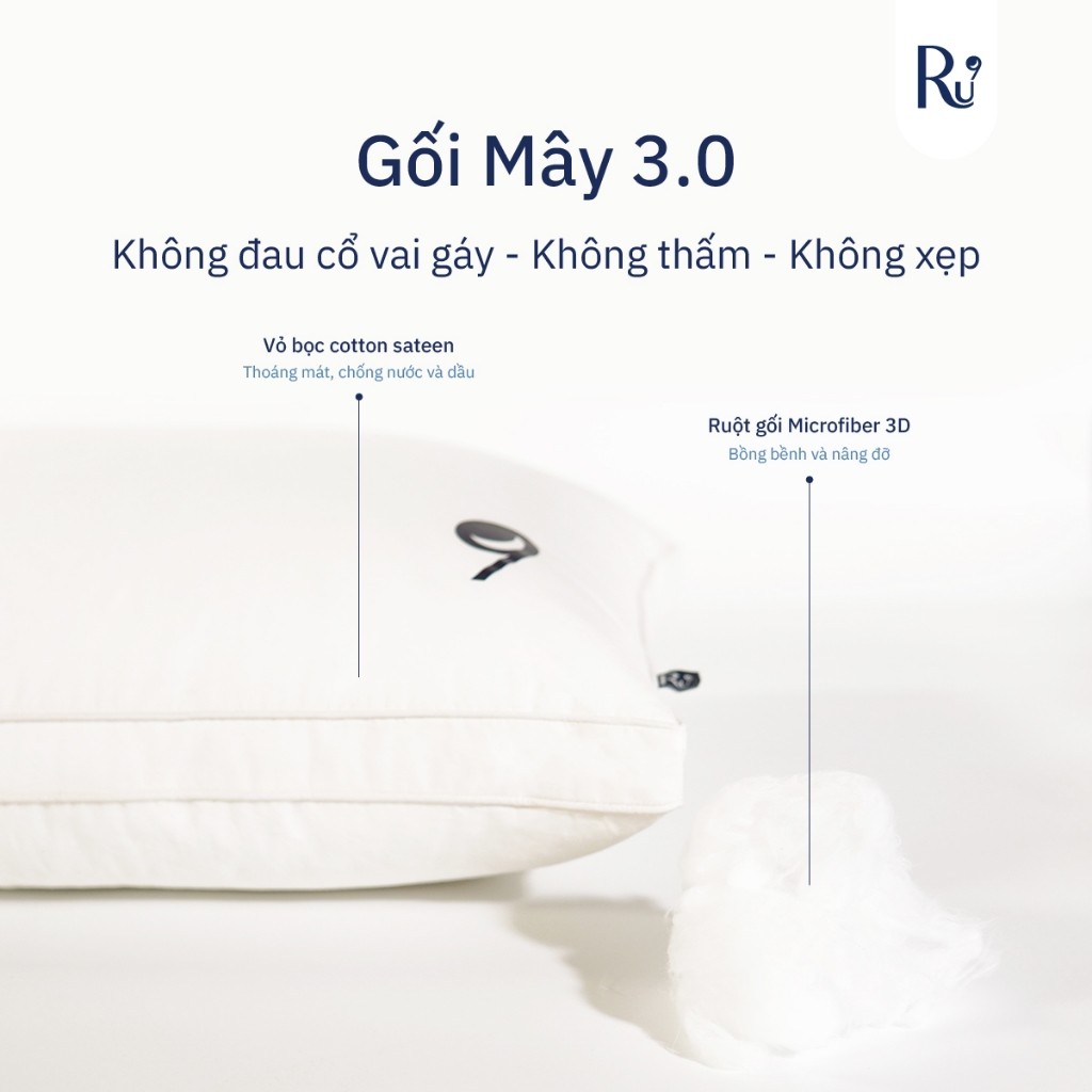 Ảnh Gối Mây Ru9, Chất Liệu Microfiber 3D Tân Tiến, Đặc Biệt Chống Thấm, Nâng Đỡ Cổ - Ôm Trọn Đầu Giúp Ngủ Ngon, 2 Kích Thước 3