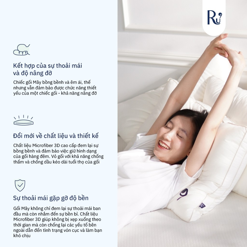Ảnh Gối Mây Ru9, Chất Liệu Microfiber 3D Tân Tiến, Đặc Biệt Chống Thấm, Nâng Đỡ Cổ - Ôm Trọn Đầu Giúp Ngủ Ngon, 2 Kích Thước 4