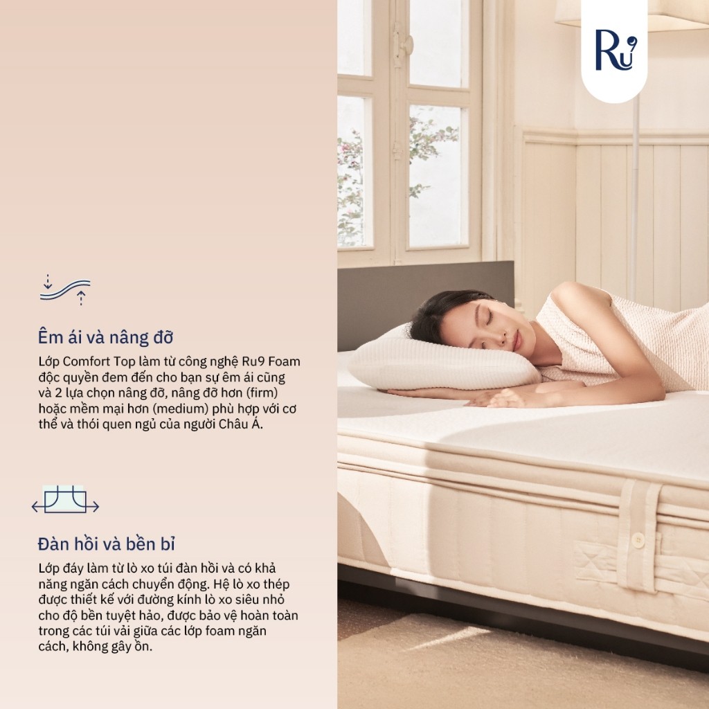 Ảnh Nệm Hybrid Ru9 25cm | Công Nghệ Mới Kết Hợp Túi Lò Xo Và Foam | 4 Kích Thước | Tùy Chọn Độ Êm 4