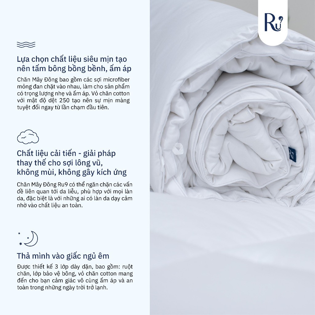 Ảnh Chăn Mây Đông Ru9 Duvet, 100% từ thiên nhiên, Thông Thoáng & Mềm Mịn - Giúp Giấc Ngủ Ngon 3