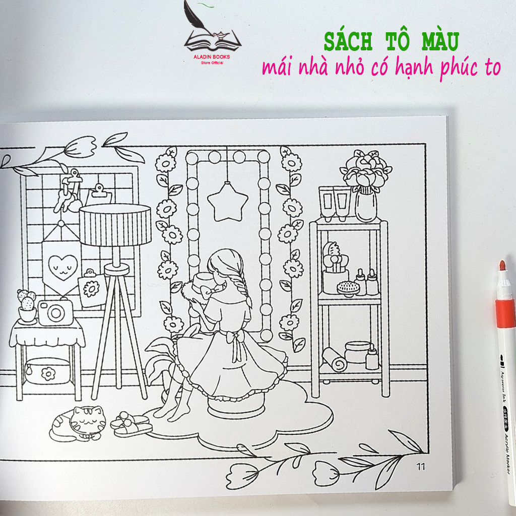 Sách- Tô Màu Mái Nhà Nhỏ Có Hạnh Phúc To- Kèm Quà Tặng- Chất Lượng Giấy Cao Cấp-Lant Tiểu Tranh