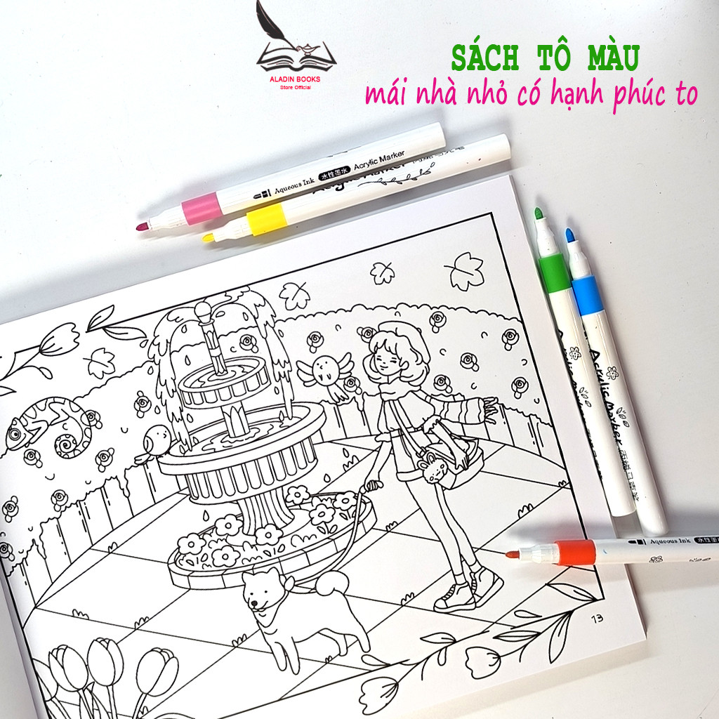 Sách- Tô Màu Mái Nhà Nhỏ Có Hạnh Phúc To- Kèm Quà Tặng- Chất Lượng Giấy Cao Cấp-Lant Tiểu Tranh