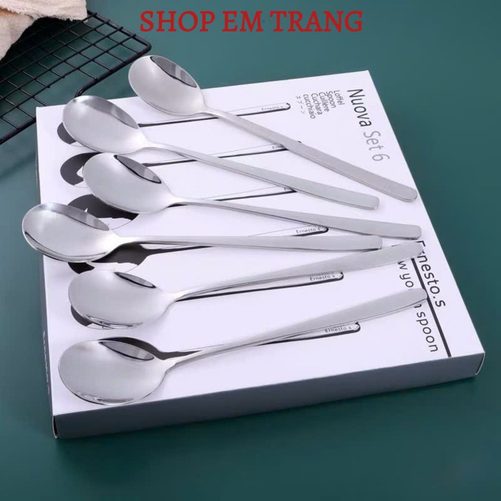 Bộ 6 Muỗng Inox Cán Dài Vô CÙng Tiện Lợi, HỘP 6 THÌA INOX 304 XỊN , THÌA ĂN CƠM CAO CẤP : THÌAMUỖM