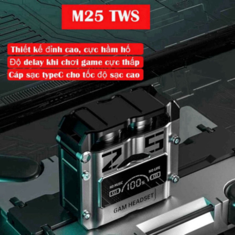 Tai nghe bluetooth M25 phiên bản gaming Tws 5.3,tai nghe không dây chơi game độ chễ thấp âm thanh bass chuẩn màn led tốt