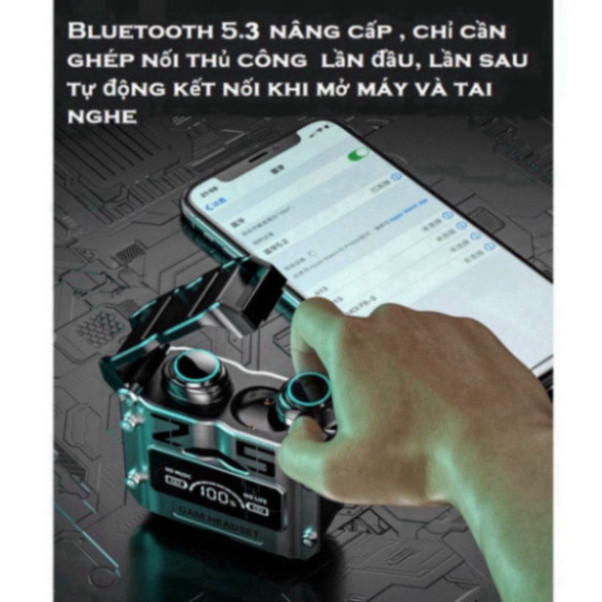 Tai nghe bluetooth M25 phiên bản gaming Tws 5.3,tai nghe không dây chơi game độ chễ thấp âm thanh bass chuẩn màn led tốt