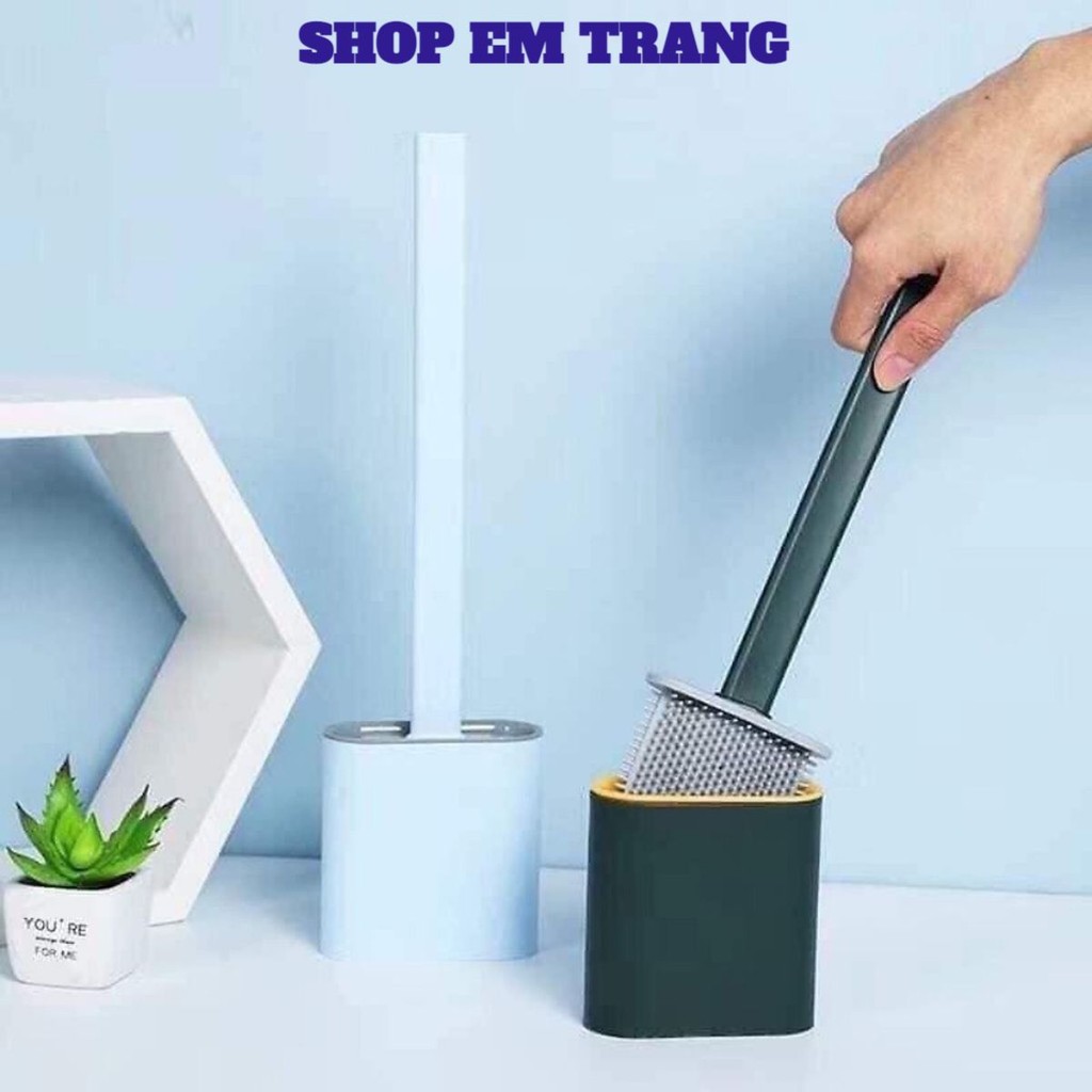 Cọ vệ sinh bồn cầu LVS, nhà tắm chất liệu silicon, có hộp đựng dán tường tiện lợi