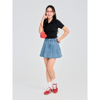Chân váy nữ YODY chân váy jean, xếp ly, lưng cao có lớp lót trong CJN6008