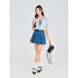Chân váy nữ YODY chân váy jean, xếp ly, lưng cao có lớp lót trong CJN6008