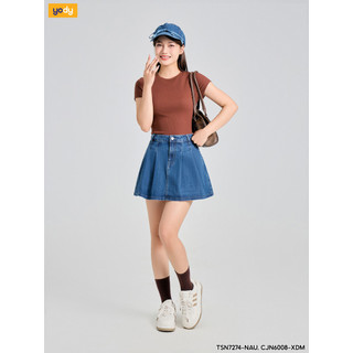 Chân váy nữ YODY chân váy jean, xếp ly, lưng cao có lớp lót trong CJN6008