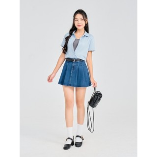 Chân váy nữ YODY chân váy jean, xếp ly, lưng cao có lớp lót trong CJN6008