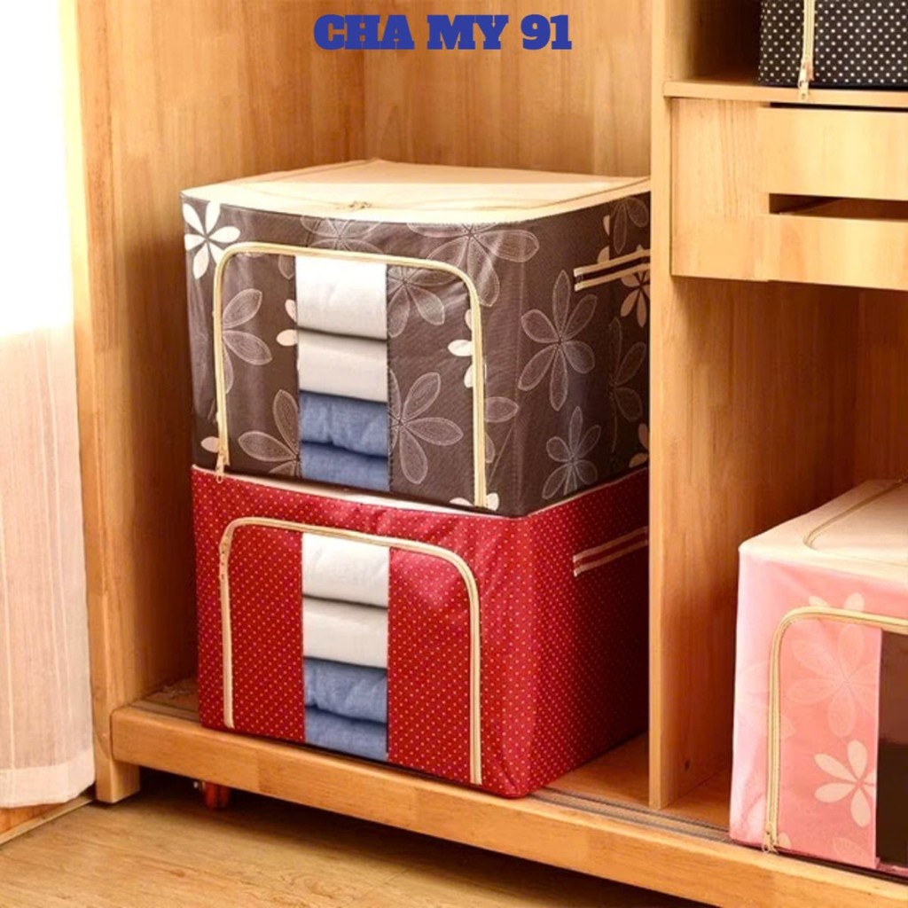 TỦ KHUNG THÉP, (hàng loại 1) túi đựng quần áo chăn màn khung thép dày 3mm vải oxford cỡ lớn 66l, gấp gọn tiện lợi TD99