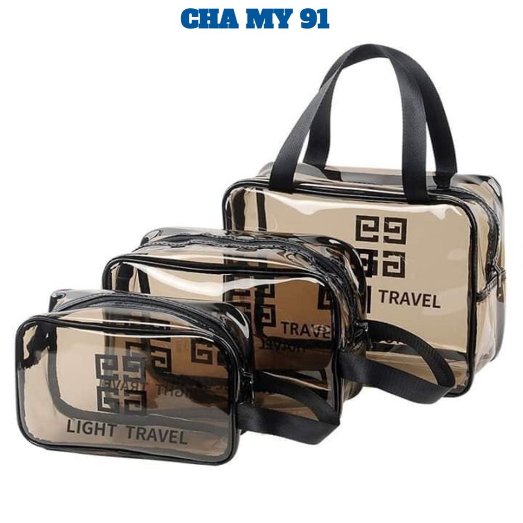 SET3 túi trong suốt đựng đồ, mỹ phẩm du lịch thời trang