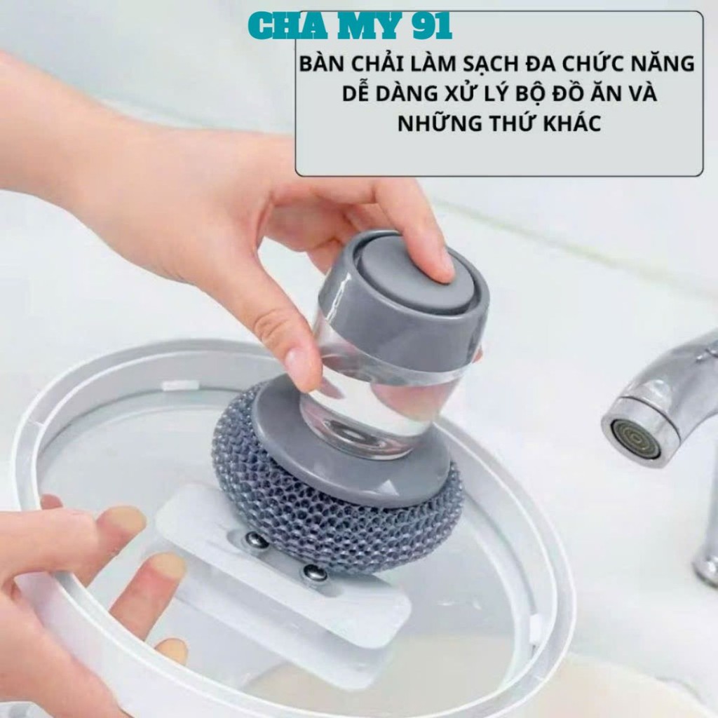 Dụng Cụ Cọ Rửa Chén Bát, Xoong Nồi, Bếp Ăn Có Bình Đựng Xà Phòng, CỌ NỒI CÓ BÌNH CHỨA - MA: CO734