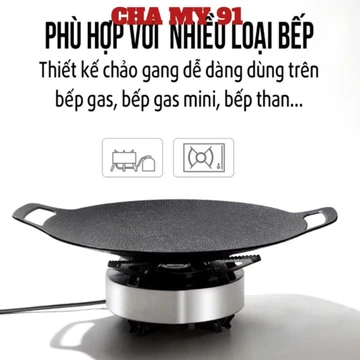 CHẢO GANG SIZE 34 , Chảo đá nướng chảo chống dính size 34 cm chảo đá chống dính hàn quốc chao đa nướng chảo nướng đá