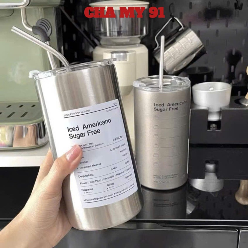 BÌNH NƯỚC LATTE 650ML, Ly Giữ Nhiệt Americano 650ML Inox 304 Kèm Ống Hút- BINHGIUNHIET