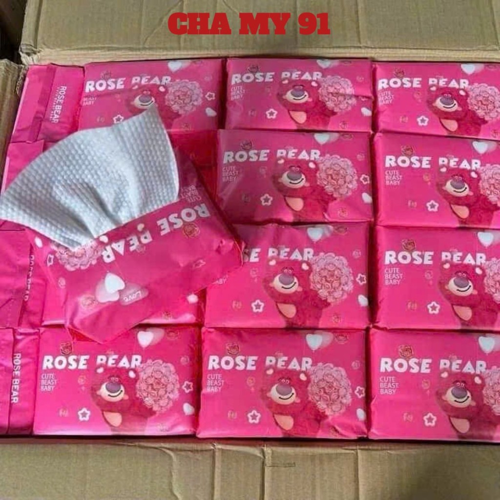 Khăn lau dùng 1 lần Gấu Dâu Rose Bear lau khô,lau ướt, KHĂN MẶT KHÔ GẤU DÂU - MÃ: KHANKHODANANG354
