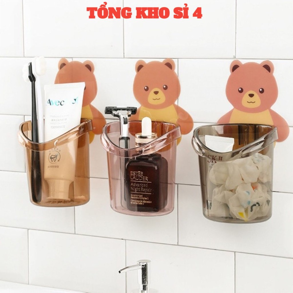 [COMBO 10]Cốc Gấu Dán Tường Để Bàn Chải Đánh Răng Hình Gấu Có Lỗ Thoát Nước Tiện Lợi