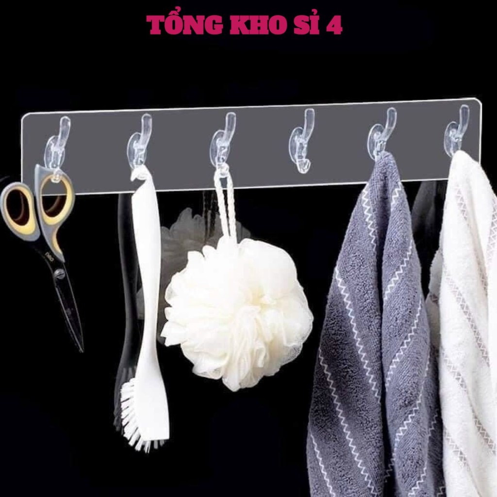 [COMBO 10]Thanh Treo Đồ Dán Tường 6 Móc Trong Suốt Siêu Dính, Móc Treo Nhà Bếp Nhà Tắm Đa Năng