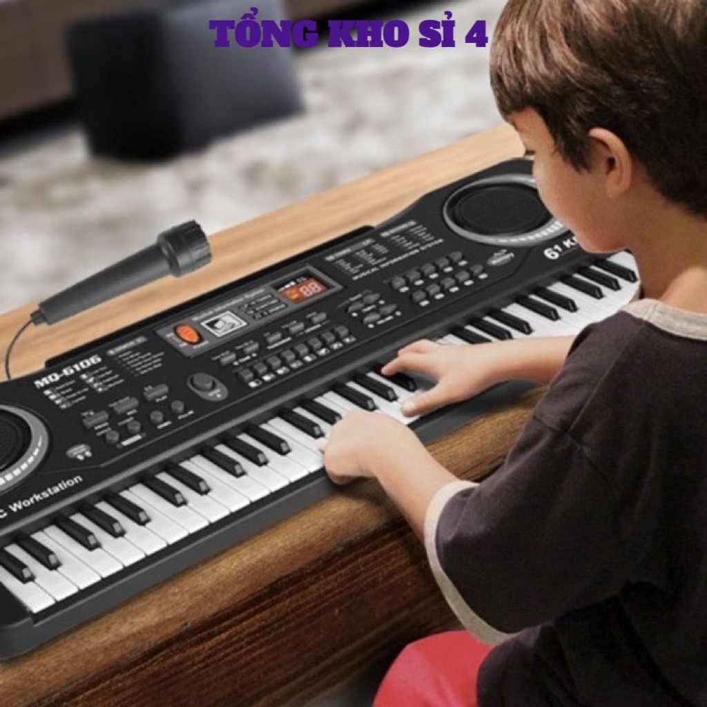 Đàn Piano điện tử Keyboard 61 Phím Kèm Mic+sạc cho bé.