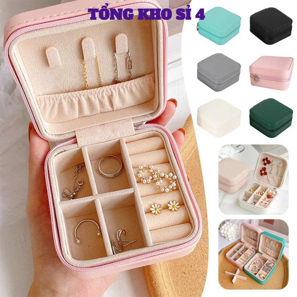 Mini Hộp Trang Sức Hộp Bảo Quản Túi Nhỏ pu Vòng Cổ Bông Tai Nhẫn Hộp Trang Sức Di Động Túi Trang Sức
