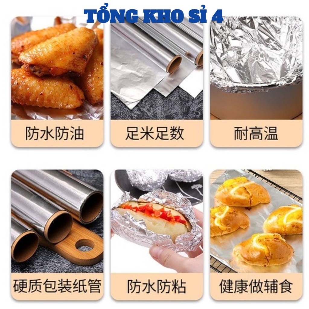 Giấy Bạc Nướng Thức Ăn, Màng Nhôm Nướng Thịt, Giấy Bạc Lót Nồi Chiên Không Dầu, Lò Nướng 30cm x 5m 10m 20m: GIẤY BẠC