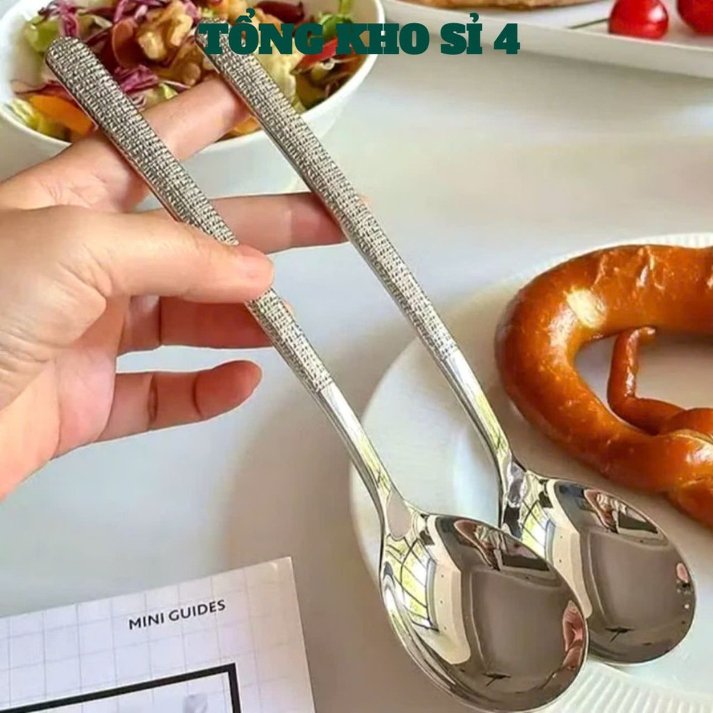 (COMBO 10) THÌA CÁN DÀI INOX XỊN TAY CẦM NHÁM , Thìa inox cán dài bản to, muỗng inox cao cấp MA: THIAANCANDAI75